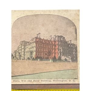 Atq Stereoscope Stereograph Card Hand Colored B&W State War And Navy Bldg DC